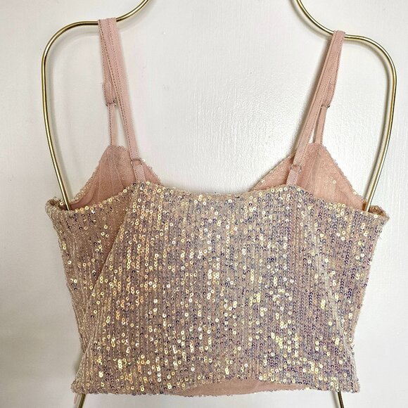 NWOT San Souci Shimmer Pearl Sequin Crop Top Bralette, S - Picture 2 of 10